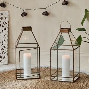 Luxurious Modern Glass Metal <b>Lantern</b> <b>Set</b> 2 Decorative Candle Holder <b>Lantern</b> for Home Wedding Table Decoration - Product Image 1