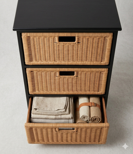 Produit de meubles indonésiens de haute qualité, fabriqué à la main à partir d'un support en rotin local ou d'un rangement avec trois tiroirs - Product Image 3