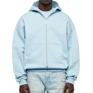 Sweat-shirts à capuche zippés personnalisés pour hommes, haute qualité, 100 % coton, coupe oversize, poids lourd, style streetwear, tricotés, longueur courte - Product Image 1