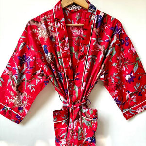 Robe Kimono Naaz Textile à Imprimé Bloc Dessin Animé pour Femme, en Coton Doux, Tenue d'Été Faite à la Main, Style ODM, Col en V, Taille Élastique, Longueur Intégrale - Product Image 1