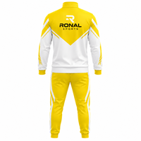 RONAL SPORTS Survêtement Homme Jaune et Blanc à Blocs de Couleurs, Manches Longues, Col Montant, Style Sportif, avec Poches Latérales