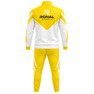 RONAL SPORTS Men's Yellow White Color Blocking Tracksuit Full Sleeve Stand Collar Sporty Jogging <b>Suit</b> With Side Pockets - Product Image 2