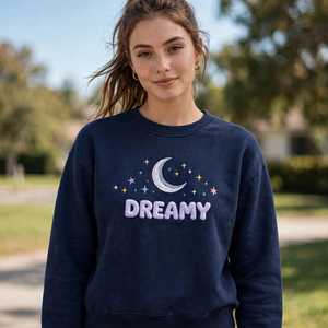 เสื้อสเวตเชิ้ตโอเวอร์ไซส์คอกลมสำหรับผู้หญิง ลายปัก 3 มิติ รูปพระจันทร์และดวงดาว ดีไซน์เรียบง่าย ผ้าฝ้าย 100% สวมใส่สบาย - Product Image 3