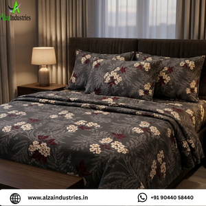 King Size Dark Grey Floral Bedsheet <b>Set</b> Soft Cotton <b>Bedding</b> <b>Set</b> with Pillow Covers Breathable Lightweight Premium Bedroom Decor - Product Image 2