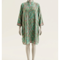 Robe tunique bohème en mousseline à imprimé floral pour femme, coupe ample à manches courtes, col mandarin, décontractée, pour tous les jours, style A-line, écologique