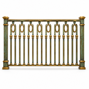 Rampe d'escalier en métal vert et or de style vintage haut de gamme avec balustres ovales pour intérieurs de style régale et historique - Product Image 2