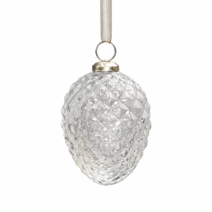 Clear Textured Glass Pinecone Hanging Ornament | Festival Decorative Holiday Tree Elegant Crystal Look Seasonal Accent 1 Color - Product Image 1