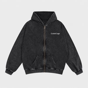 เสื้อฮู้ดดี้โอเวอร์ไซส์สีเทาแบบฟอกกรด ซิปยาวเต็มตัว ผ้าฟลีซหนานุ่ม สไตล์สตรีทแวร์ ยูนิเซ็กส์ ขายส่งเสื้อผ้าลำลอง B2B - Product Image 2