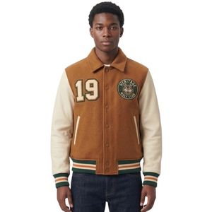 Blousons Letterman Urbains en Cuir Véritable Bordeaux avec Manches en Cuir et Corps 100% Laine, Personnalisables, avec Badge Avant Crème - Product Image 6