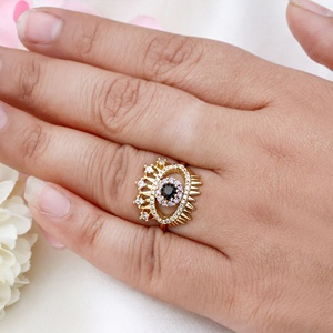Anillo de Plata de Ley 925 al por Mayor, Chapado en Oro Amarillo, con Ónix Negro y Circonita Cúbica, Diseño de Ojo Turco, Joyas Memoria - Product Image 5