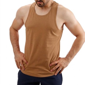 Camiseta sin mangas marrón para hombre, mezcla de algodón, chaleco de gimnasio, suave, informal, para fitness, transpirable, uso diario, OEM personalizado - Product Image 5