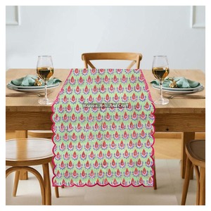 Custom Made Cotton Fabric Hand Block Print Embroidery Edge Washable <b>Table</b> <b>Runners</b> for Home Hotels Restaurants Small Floral - Product Image 6