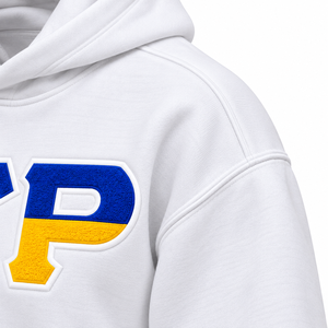 เสื้อฮู้ดสีขาว Sigma Gamma Rho แบบสวมหัว สีน้ำเงินเหลืองสองสี ดีไซน์ตัวอักษรกรีกด้านหน้า แขนยาว มีกระเป๋าจิงโจ้ เหมาะสำหรับสวมใส่ในกลุ่มพี่น้อง - Product Image 6