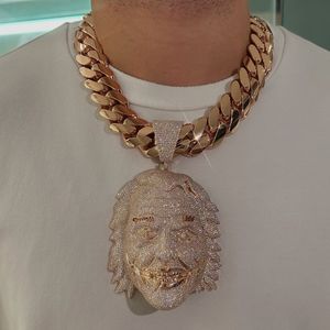 Colgante de Cara Unisex Estilo Hip Hop con Engaste de Bisel de Aleación de Zinc Chapado en Oro Sólido de 14K y Cristal de Laboratorio, Joyería de Diamantes de Imitación - Product Image 1