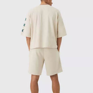 Ensemble décontracté homme été respirant grande taille chemise à manches courtes unie et short léger avec cordon de serrage avant et poches cargo - Product Image 2