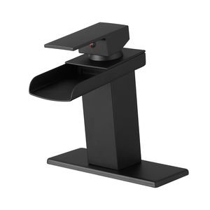 Grifos de lavabo de baño Waterfall Black de un o tres orificios, grifo de lavabo con placa de cubierta, grifos monomando para lavabo - Product Image 6