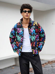 Chaqueta de forro polar Teddy para hombre, con estampado de grafiti y dibujos, multicolor, cuello alto, con cremallera, abrigo de sherpa, ropa de calle de invierno. - Product Image 4