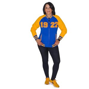 Chaqueta Universitaria de Felpa Sigma Gamma Rho 1922 con Bordado Chenille, Ropa de Sororidad Griega para Mujer, Premium - Product Image 1