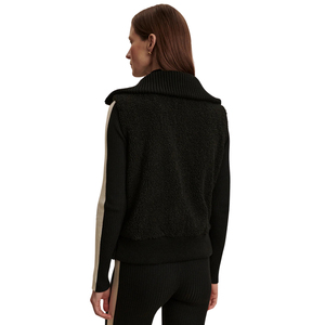 Chaleco de Sherpa Negro para Mujer, Diseño Premium, Panel en V Crema, Cierre de Cremallera Bidireccional, Sin Mangas, Ropa de Invierno, Venta al Por Mayor OEM - Product Image 4