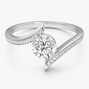 Anillo de compromiso clásico de plata 925 con diamante de talla brillante redonda, engaste de puntas y detalles pavé, estilo clásico de lujo - Product Image 5