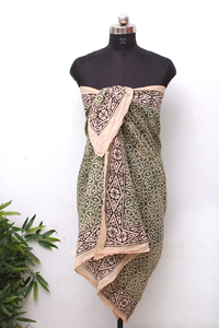 Eco-Conscious Green Bagru Print Cotton Beach <b>Sarong</b> – Boho Chic Hand Printed Pareo – Minimalist Summer Resort Wrap. - Product Image 3