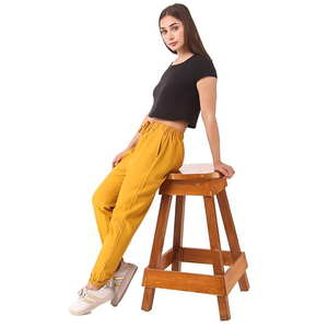 Joggers d'été légers jaune moutarde pour femmes, avec cordon de serrage élastique aux poignets, vente en gros, coupe tendance européenne - Product Image 4