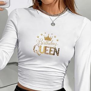 เสื้อแขนยาวสำหรับผู้หญิงเสื้อแฟชั่นสำหรับวันเกิดราชินีพร้อมมงกุฎสีทอง - Product Image 3