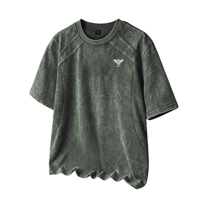 Vintage Washed Men's Oversized Short Sleeve Crew Neck Solid 100% Cotton Silk Screen Printed Jersey Fabric Breathable Casual - Product Image 1