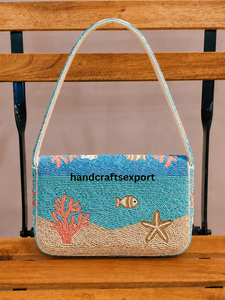 Bolso de Hombro Hecho a Mano, Ligero y Ecológico, con Cuentas de Coral Marino, para Venta al por Mayor, Bordado con Vida Marina Colorida - Product Image 3
