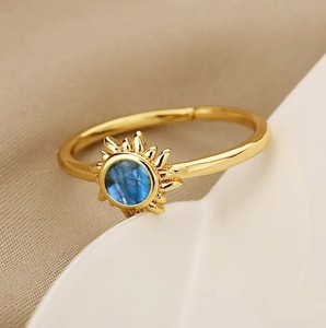Minimalist 6 MM <b>Labradorite</b> Round Sunburst Designer <b>Ring</b> - Gold Plated Handmade <b>Ring</b> - Product Image 4