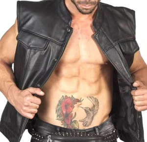 Mantic Enterprises High Quality Men's Casual Autumn Windproof Breathable Suede Leather Vest Button Custom Design Back Neck Logo - Product Image 3