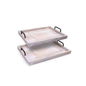 Plateau de service en bois artisanal au design moderne très tendance avec poignées de style vintage finies avec soin - Product Image 2