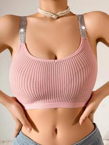Women's Spandex/Nylon Strapless Medium Support Yoga Bra Camisole | Lingerie Crop Top <b>Bralette</b> Sexy Fitted Short Tops Breathable - Product Image 5