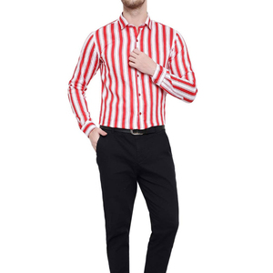 Men's <b>Red</b> <b>White</b> <b>Striped</b> Long Sleeve Dress <b>Shirt</b> Turn-down Collar Smart Casual Full Sleeve 100% Cotton Poplin Anti-Wrinkle - Product Image 1