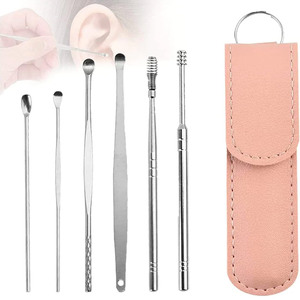 Kit de Limpieza de Oídos de Acero Inoxidable SAAR GLOBAL SURGICAL, 6 Piezas, Herramientas Multifuncionales para Remover Cera de Oídos, Estuche de Cuero Rosa - Product Image 1