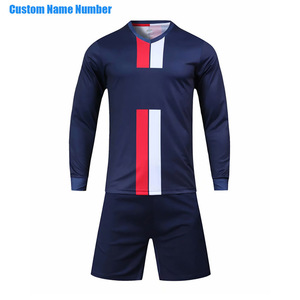 Maillot de football personnalisé sublimé pour homme, manches longues, blanc et bleu, blocs de couleur, anti-humidité, 100 % polyester, ensemble uniforme - Product Image 6