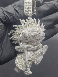 Pendentif Personnage de Dessin Animé Sertie de Pierres, Argent 925, Moissanite, avec Breloque Thème Animal à Taille Ronde Brillante pour Hommes - Product Image 5