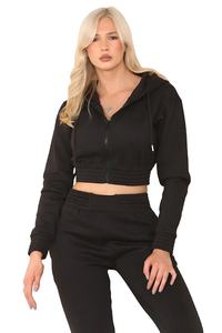 Conjunto Deportivo de Invierno para Mujer, Sudadera Corta y Pantalones de Chándal, Personalizado, Transpirable, de Algodón y Felpa, Estilo Vintage - Product Image 2