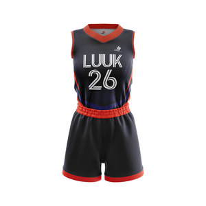 Tenues de basketball personnalisées sublimées sans manches à col en V pour filles, grandes tailles, respirantes, anti-humidité, 100 % polyester, ensembles OEM ODM - Product Image 1