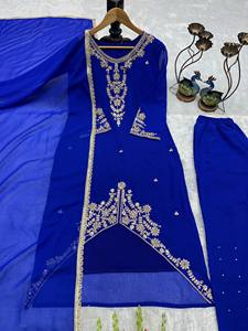 Salwar Kameez Negro Bordado con Trabajo de Espejos, Largo hasta el Suelo, Traje Tradicional Indio Pakistaní para Bodas, Poliéster - Product Image 5