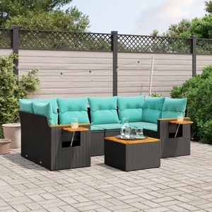 Set di divani da giardino in polyrattan nero da 7 pezzi con cuscini per i terrazzi statunitensi - Product Image 1