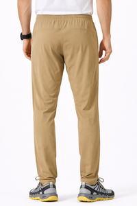 Pantalones deportivos color caqui para hombre – Pantalones deportivos ligeros y elásticos con cintura elástica y cierre con cordón - Product Image 2