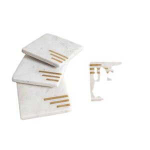 Sous-verres en laiton marbré à motifs Sous-verres en pierre de luxe pour tasse à thé Sous-verres en pierre de marbre et incrustation de métal Taille personnalisée - Product Image 1