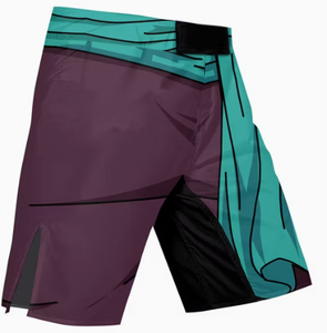 Pantalones cortos de MMA naranja para hombre con estampado floral y geométrico azul, de secado rápido, para artes marciales mixtas, corte regular - Product Image 3