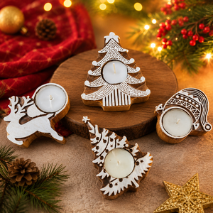 Christmas Wooden Tealight Candle Holder <b>Set</b> Handmade Decorative Candle Stand Wax Home Party Festival Table Decor Gift Wholesale - Product Image 1