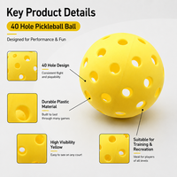 Balles de pickleball jaunes à 40 trous, en plastique durable, haute visibilité, pour l'entraînement, les clubs, le jeu récréatif, logo personnalisé, vente en gros