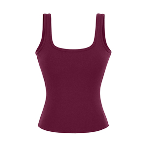 Camiseta sin mangas personalizada para mujer, con cuello cuadrado acanalado, ajustada, para gimnasio, entrenamiento, top corto deportivo informal - Product Image 2