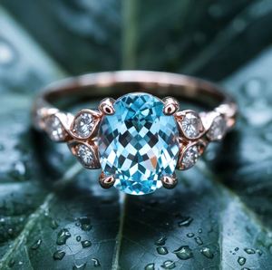 Anillo de Topacio Azul Corte Ovalado de Lujo en Plata de Ley 925 Chapado en Oro para Mujer, Regalo de Compromiso, Boda o Aniversario - Product Image 1