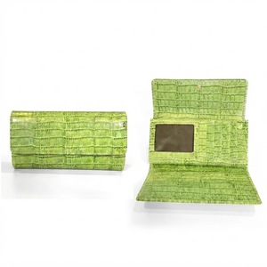Top Women's Green Castello Croco Print Genuine Leather All-In-One Long <b>Wallet</b> Hasp Closure Flag Embroidery 11 Credit - Product Image 1