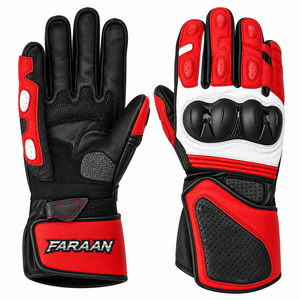 Red White Black Leather Motorcycle Racing <b>Gloves</b> Hard <b>Knuckle</b> Armored Full Gauntlet Sport Bike Riding <b>Gloves</b> Custom OEM - Product Image 1